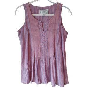 Noble Outfitters Womens M 100% Cotton Pink Striped Sleeveless Top Artsy Boho